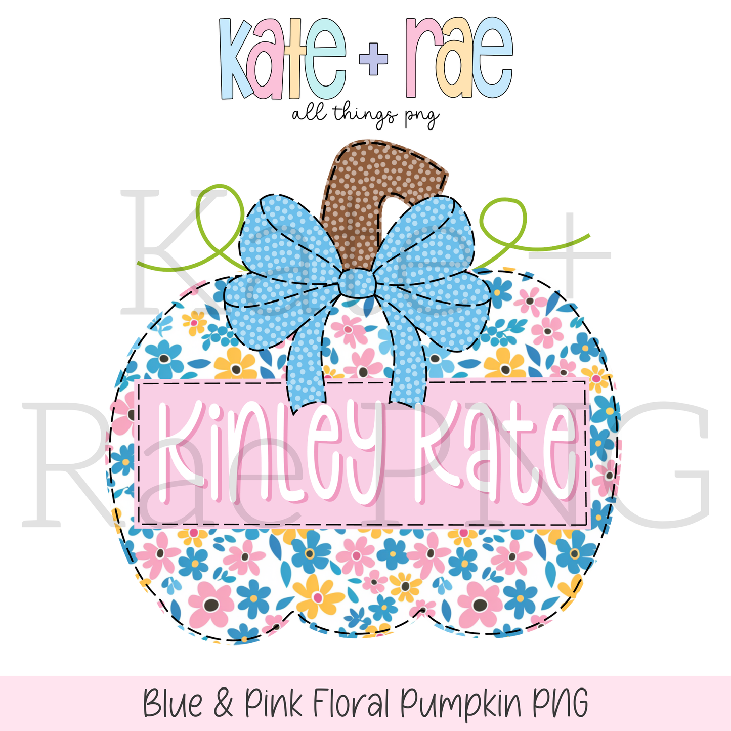 Blue and Pink Floral Pumpkin Faux Applique PNG