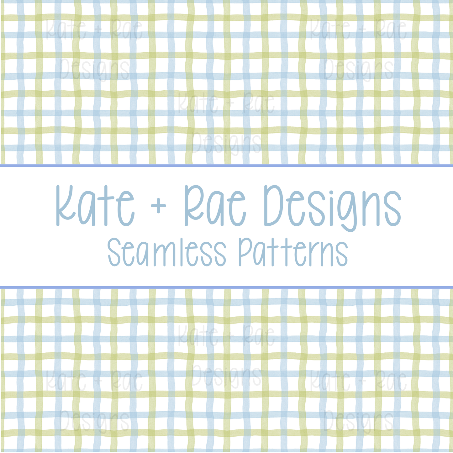 Blue & Moss Green Plaid Watercolor Seamless Pattern