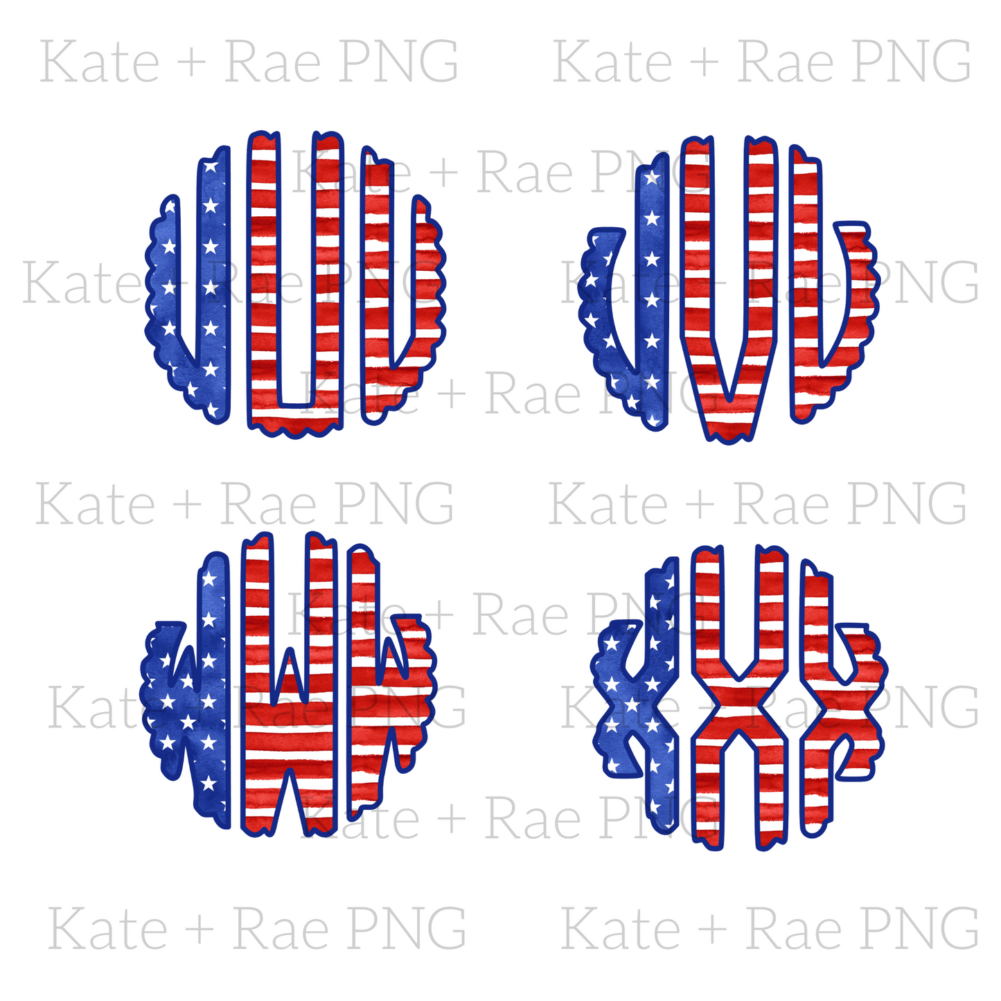 Patriotic Flag Scalloped Monogram Pack