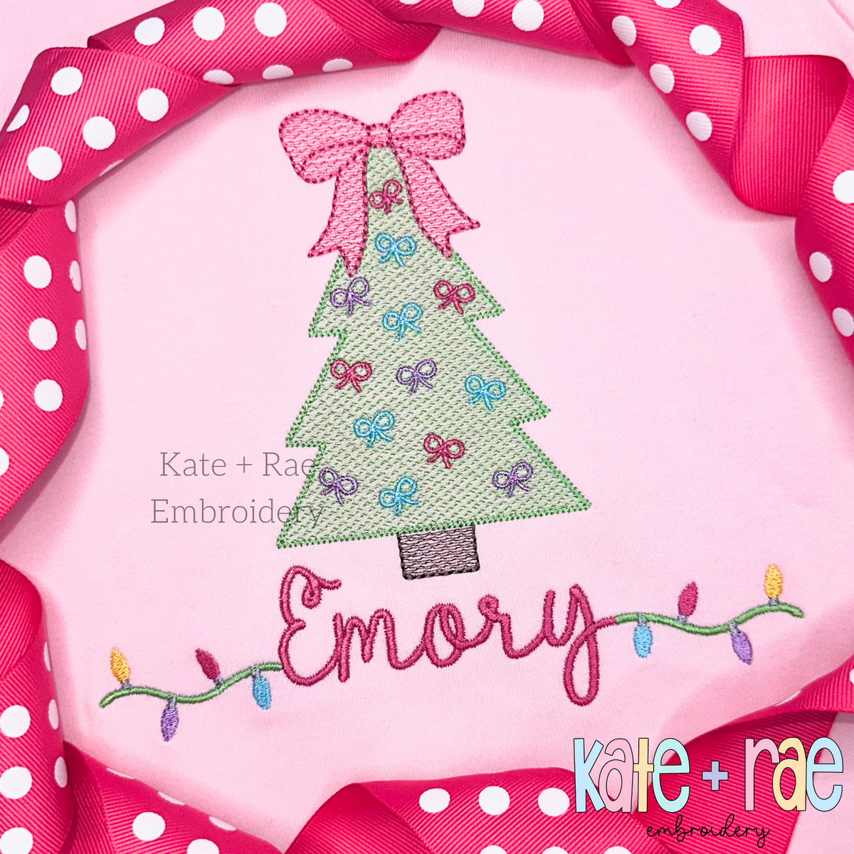 Christmas Tree with Bow Ornaments Sketch Stitch Embroidery Design