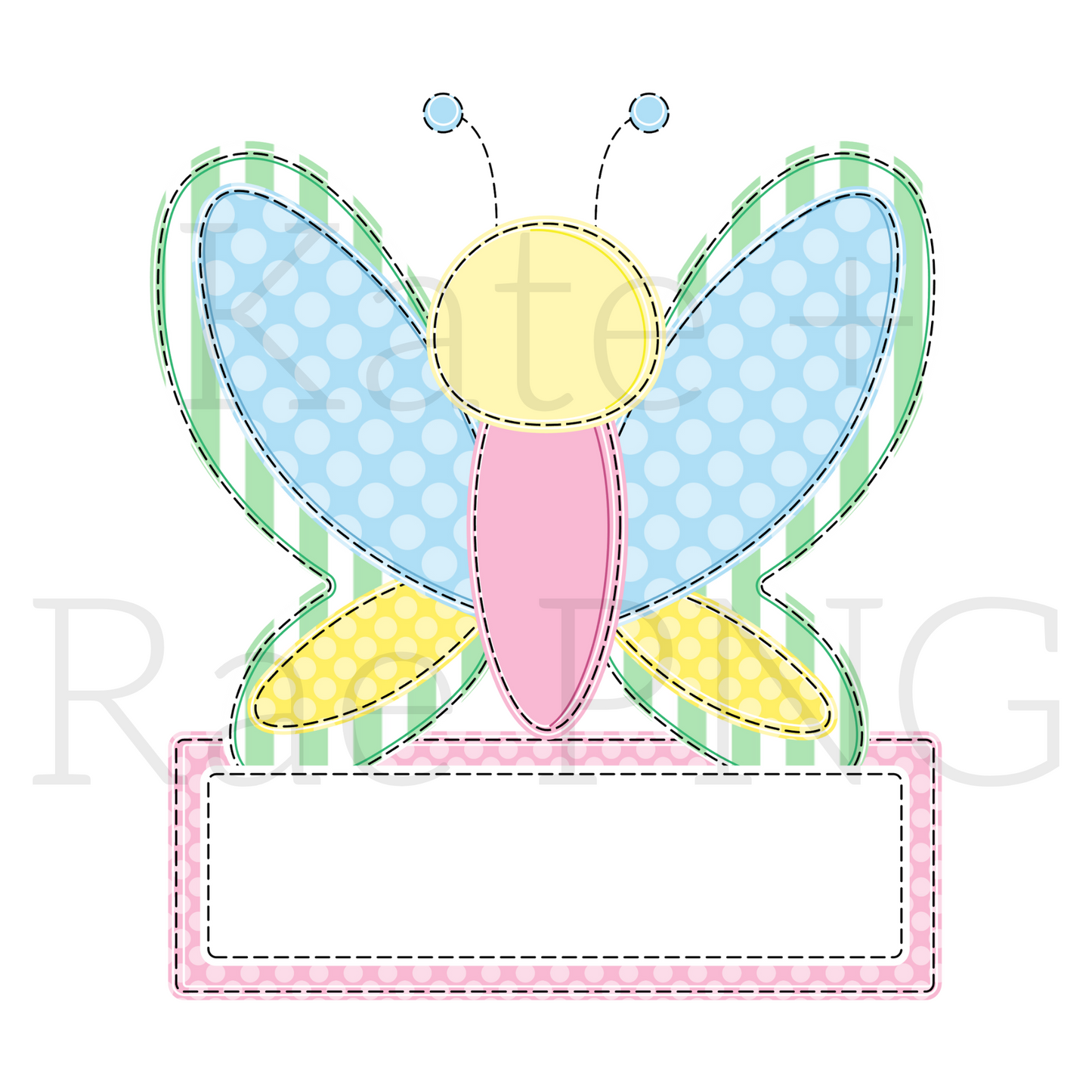 Girl's Green and Pink Butterfly Faux Applique PNG