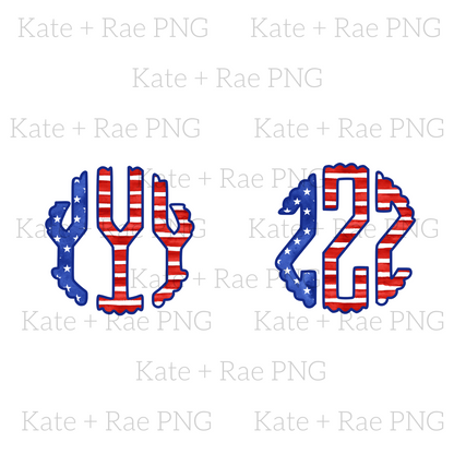 Patriotic Flag Scalloped Monogram