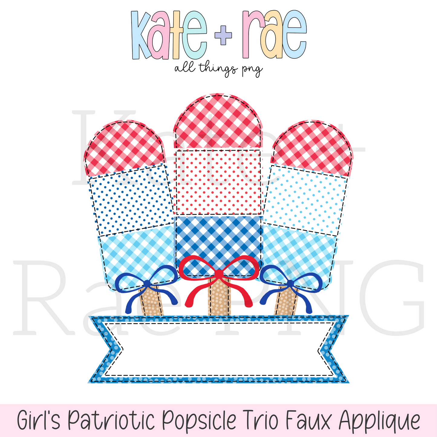 Girls Patriotic Popsicle Trio with Name Plate PNG