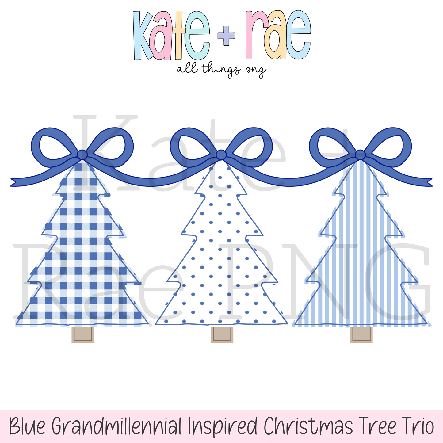 Blue Grandmillennial Inspired Christmas Tree Trio PNG