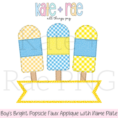 Boy's Bright Popsicle Faux Applique with Name Plate PNG