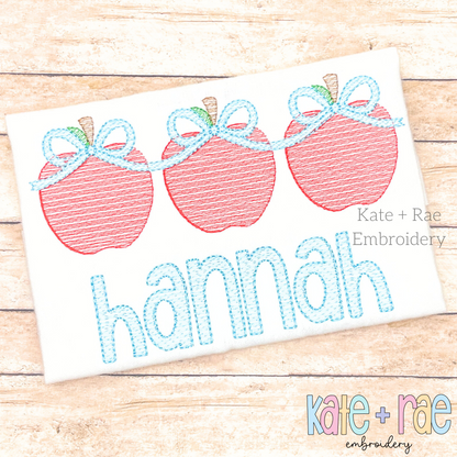 Girl's Apple Trio with Connecting Bows Sketch Stitch Embroidery Design