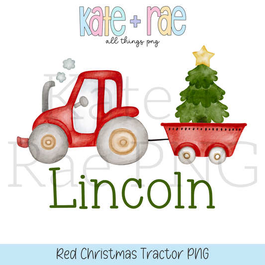 Boy's Watercolor Christmas Tractor PNG