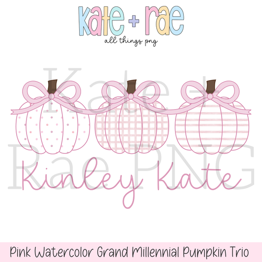 Pink Watercolor Pumpkin Trio with Connecting Bows