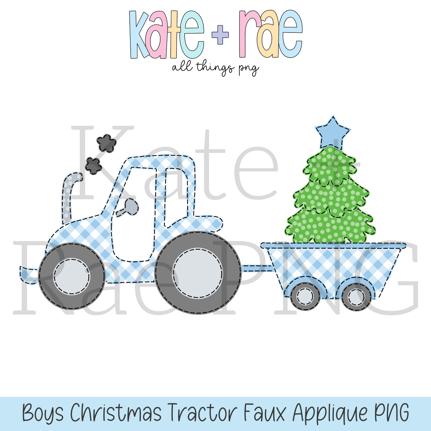 Boy's Blue Christmas Tractor Faux Applique PNG