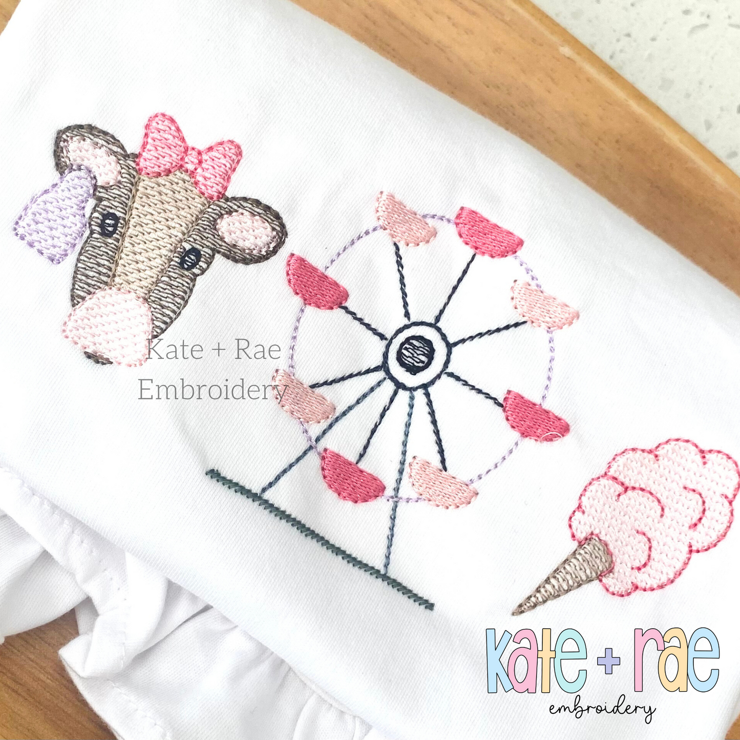 Girl's Fair with Cow Trio Sketch Stitch Embroidery Design