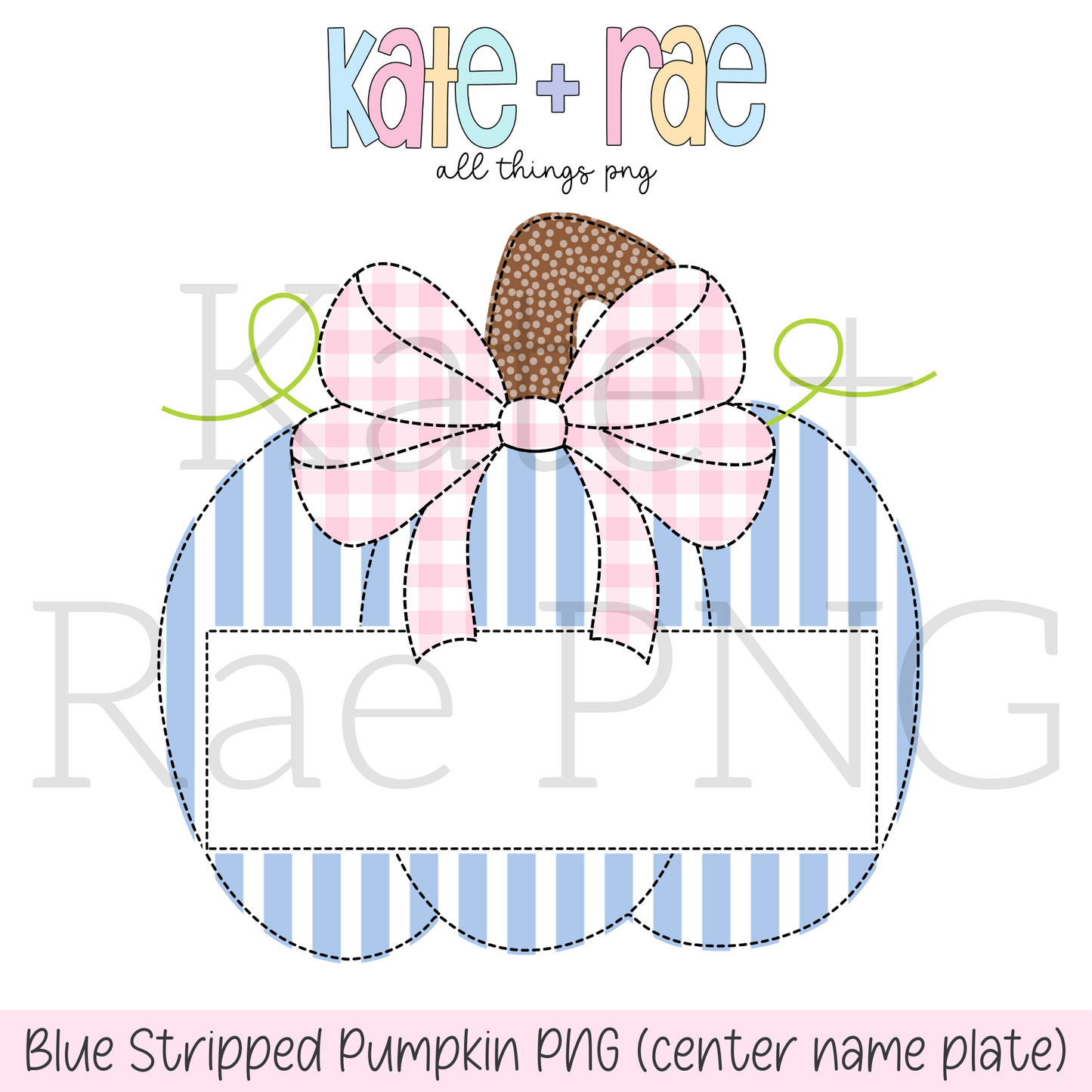 Blue Stripped Pumpkin Faux Applique PNG with Center Name Plate