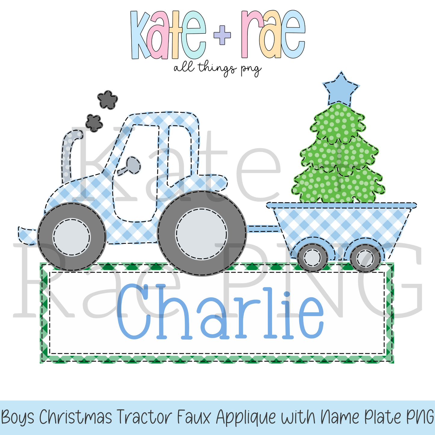 Boy's Christmas Tractor Faux Applique with Name Plate PNG