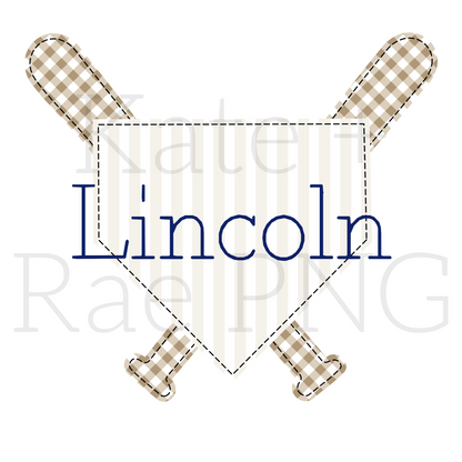 Boy's Baseball Frame Faux Applique PNG