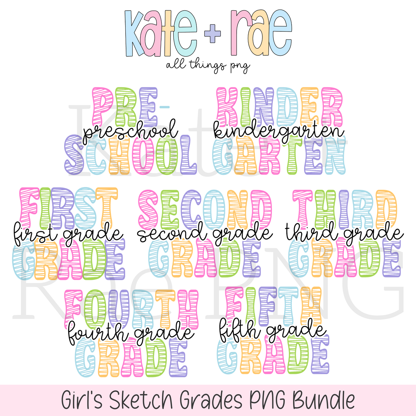 Girl's Sketch Style Grade PNG Bundle