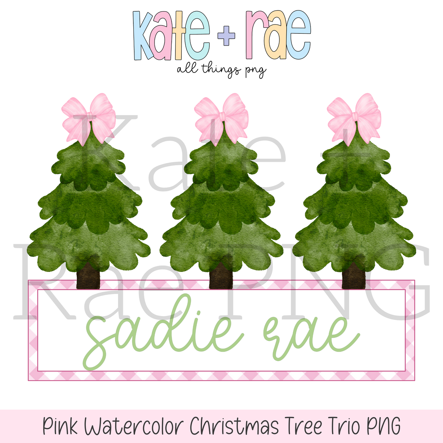 Girl's Watercolor Christmas Tree Trio with Nameplate PNG