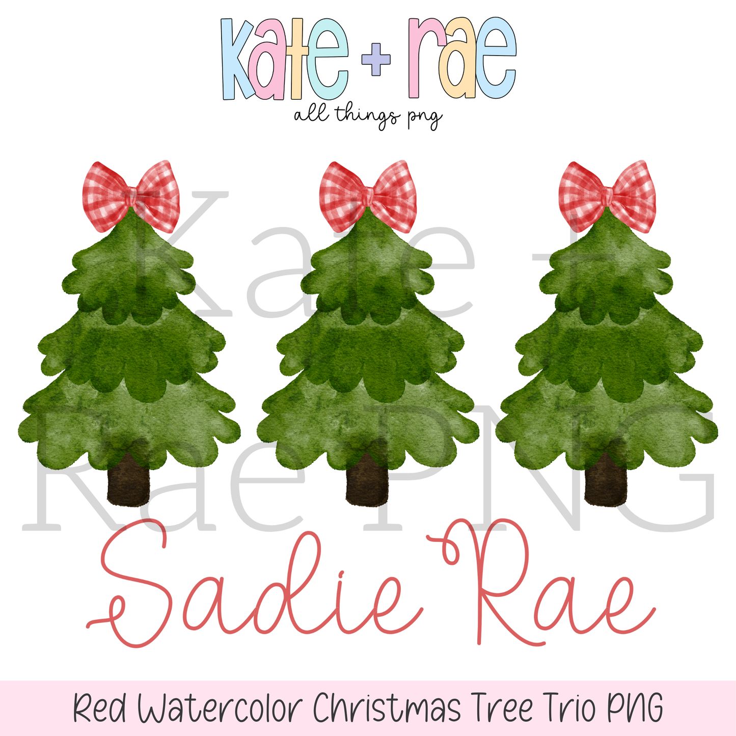 Girl's Watercolor Christmas Tree Trio with Red Bows