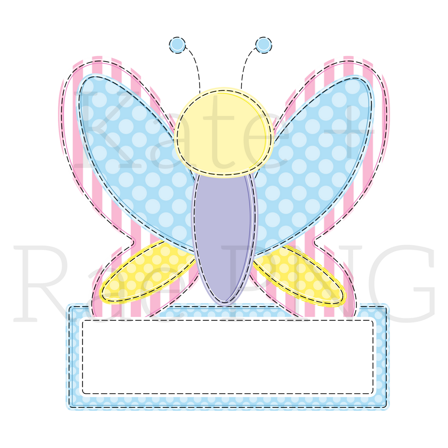 Girl's Pink and Blue Butterfly Faux Applique PNG
