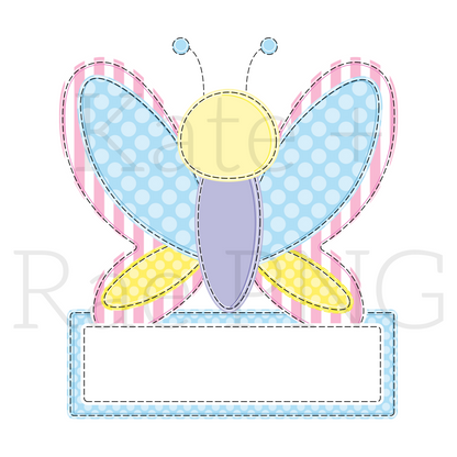 Girl's Pink and Blue Butterfly Faux Applique PNG