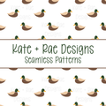 Mallard Duck Watercolor Seamless Pattern with White Background: Seamless pattern of watercolor mallard ducks on a white background