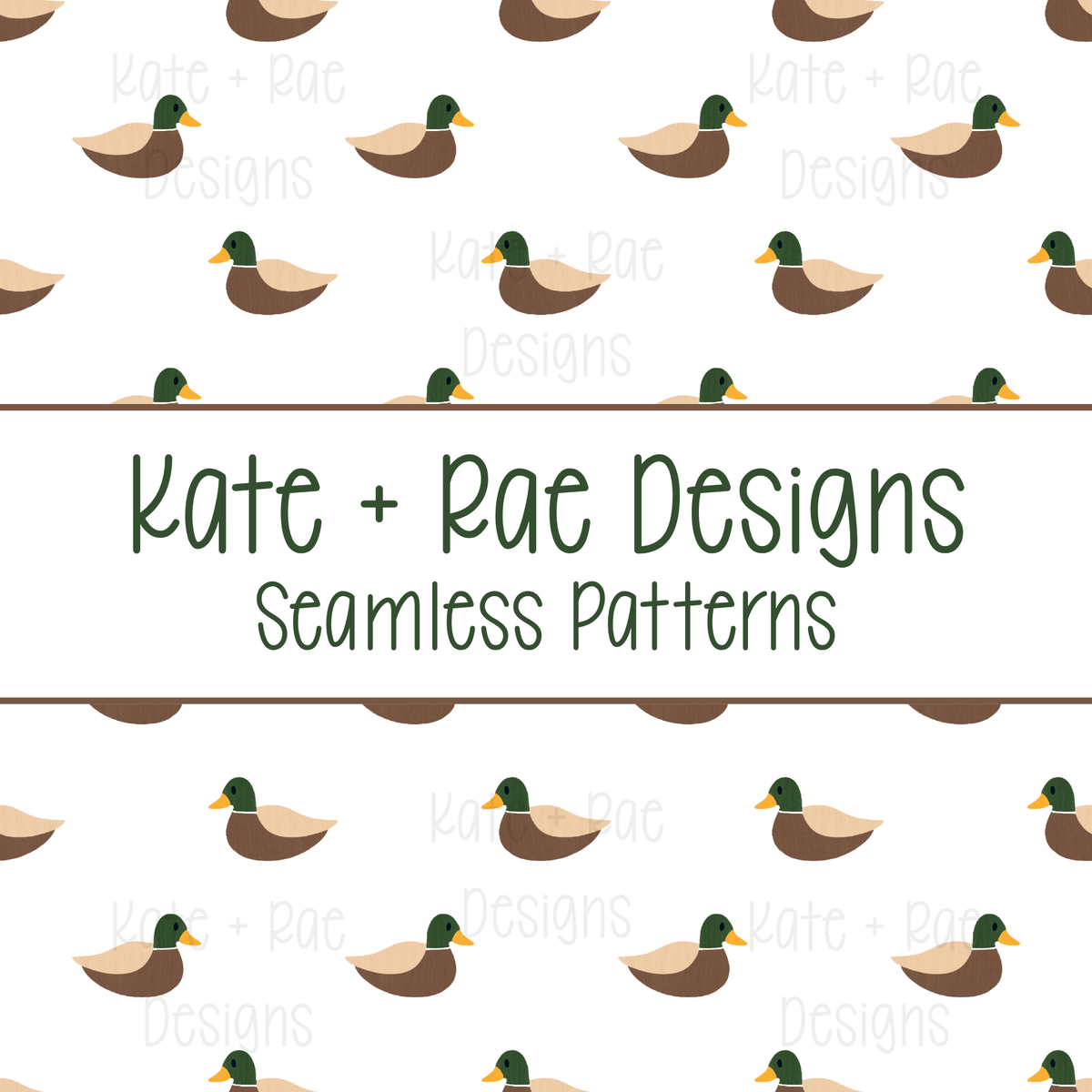 Mallard Duck Watercolor Seamless Pattern with White Background: Seamless pattern of watercolor mallard ducks on a white background