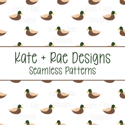 Mallard Duck Watercolor Seamless Pattern with White Background