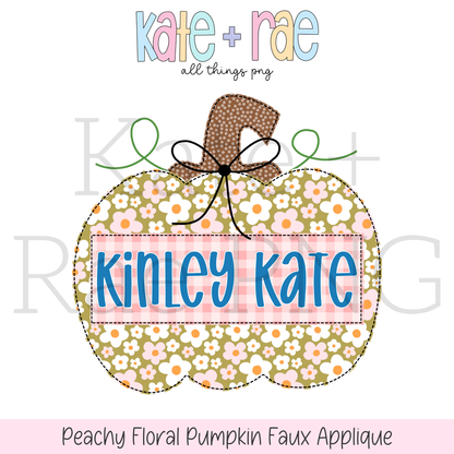 Peachy Floral Pumpkin Faux Applique PNG