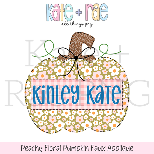 Peachy Floral Pumpkin Faux Applique PNG