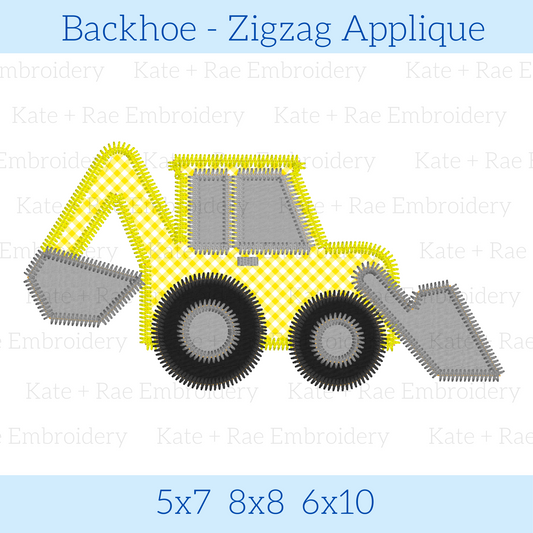 Backhoe Zigzag Applique Embroidery Design