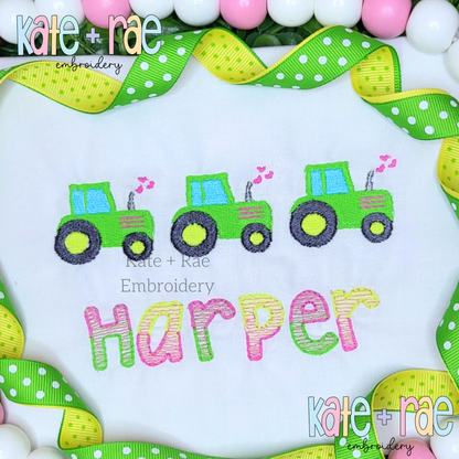 Heart Tractor Trio Fill Stitch Embroidery Design