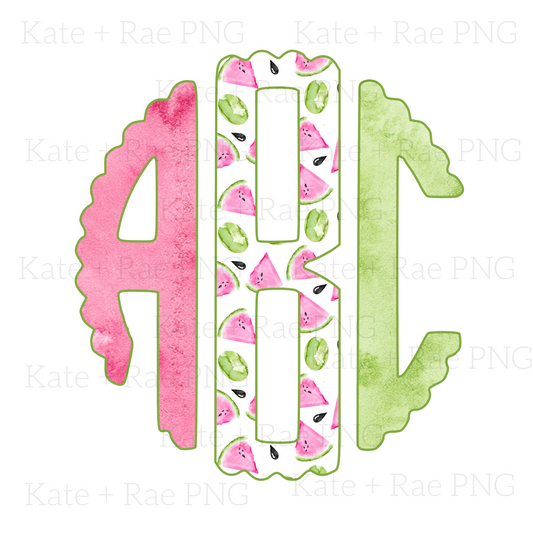 Watermelon Patterned Scalloped Monogram