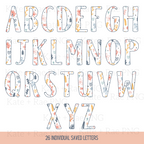 Tiny Doodles Alphabet Pack: Full A to Z alphabet in floral doodle-patterned letters, 26 individual saved letters