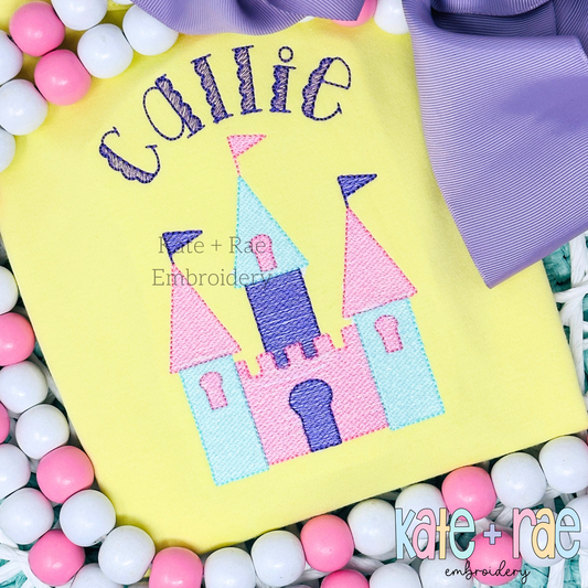 Princess Castle Sketch Stitch Embroidery Design