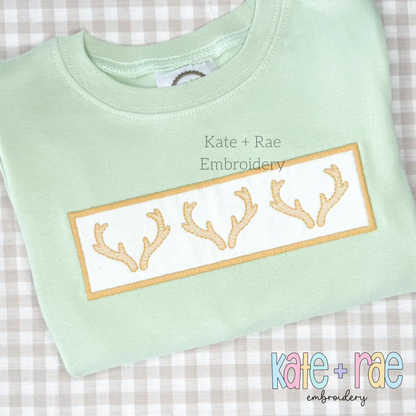 Deer Antler Sketch Stitch with Satin Applique Patch Embroidery Design