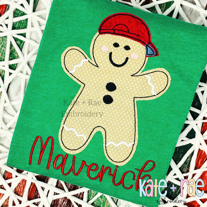 Boy's Gingerbread Bean Stitch Applique Embroidery Design