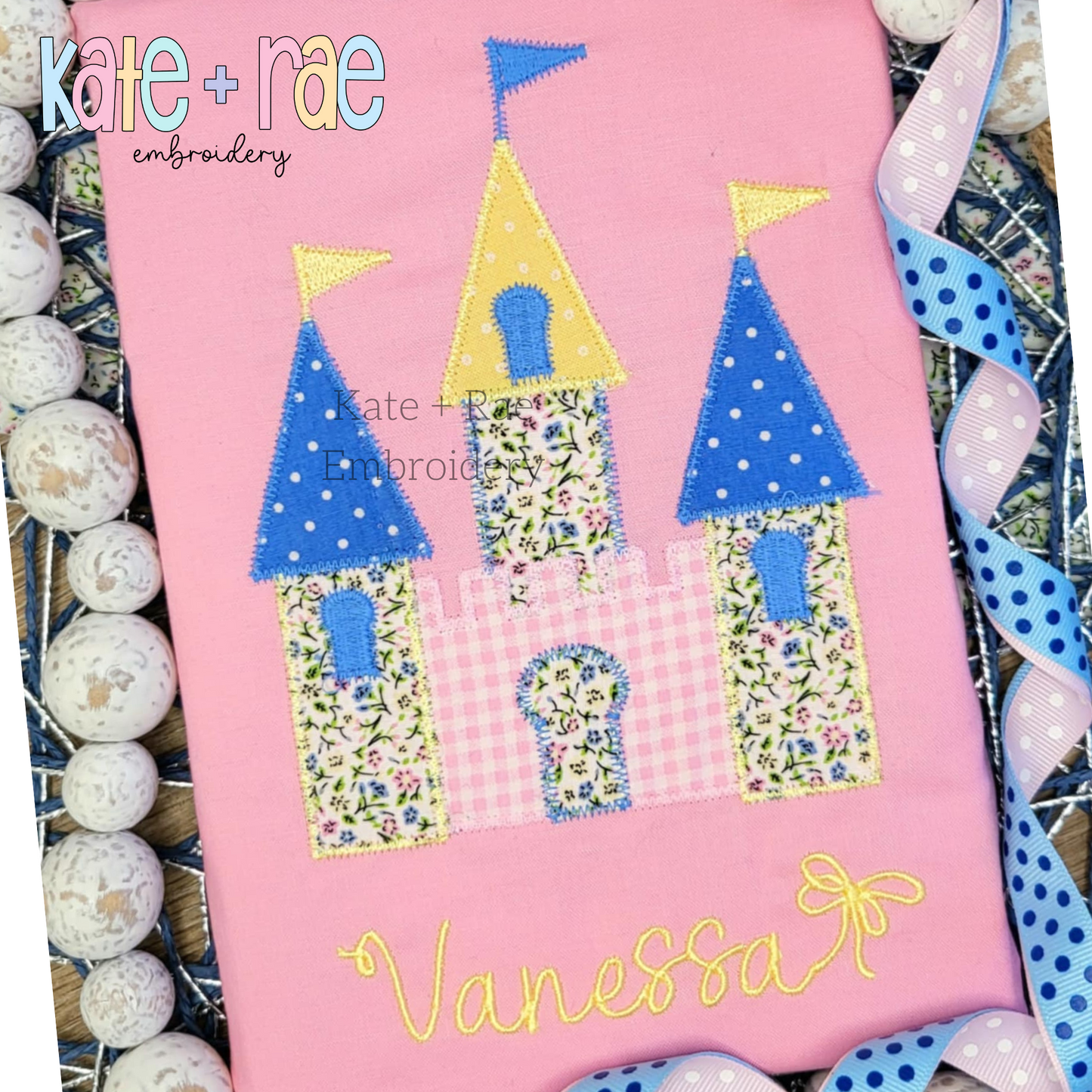 Princess Castle Zigzag Stitch Applique Embroidery Design