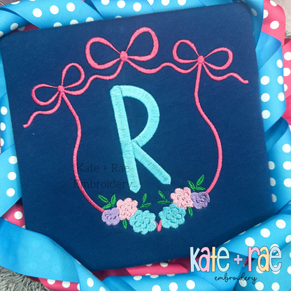 Floral Triple Flowy Bow Crest Embroidery Design