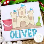 Beach Sand Castle with Bucket and Shovel Sketch Stitch Embroidery Design