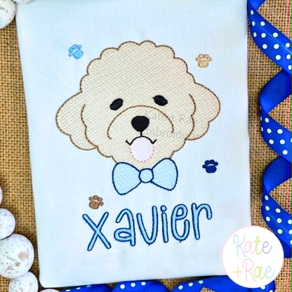 Goldendoodle Dog with Bow Tie Sketch Stitch Embroidery Design