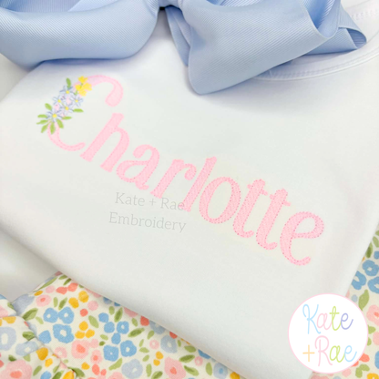 Floral Block Sketch Stitch Embroidery Font