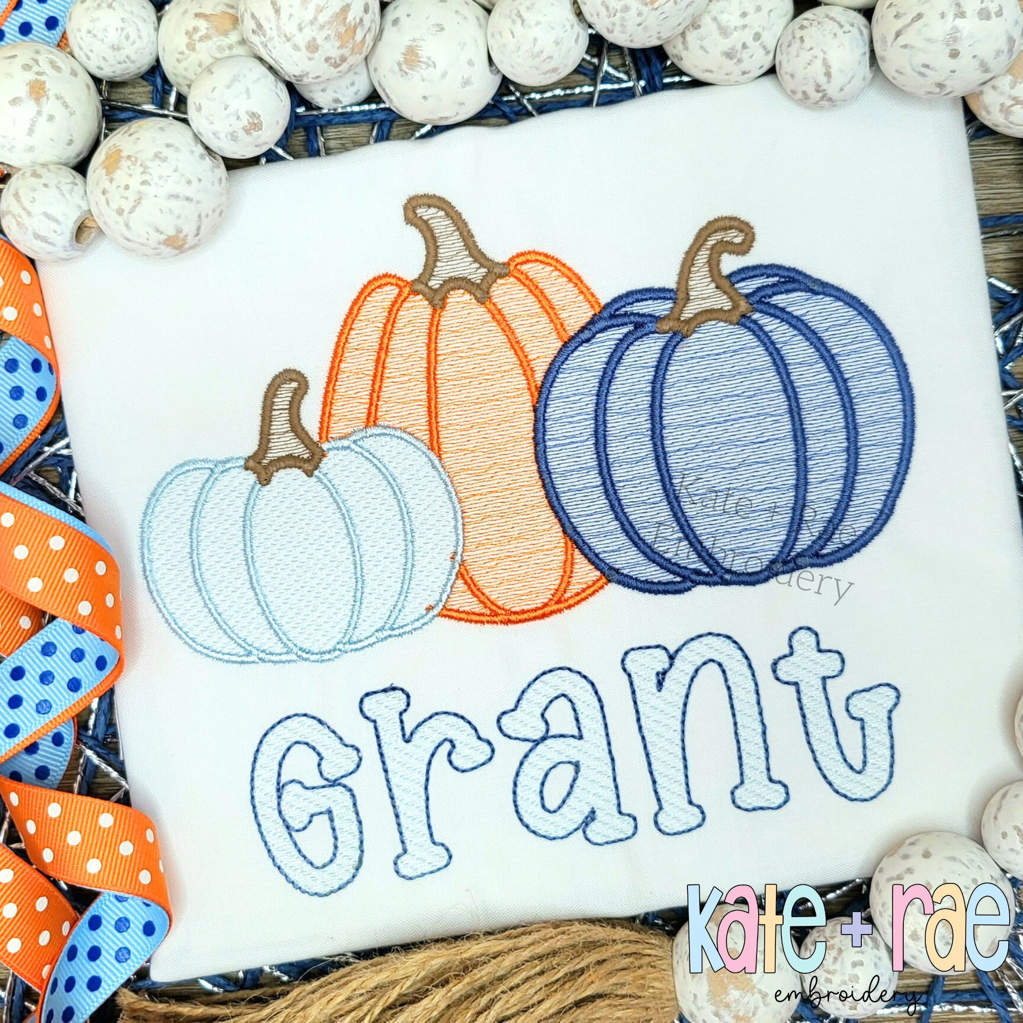 Boy's Fall Pumpkin Trio with Bows Sketch Stitch with Satin Outline Mac ...