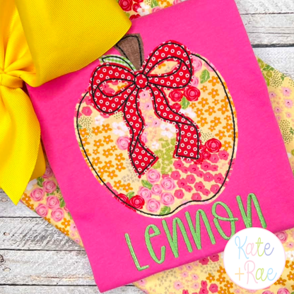 Apple with Bow Bean Stitch Applique Embroidery Design