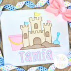 Beach Sand Castle with Bucket and Shovel Sketch Stitch Embroidery Design