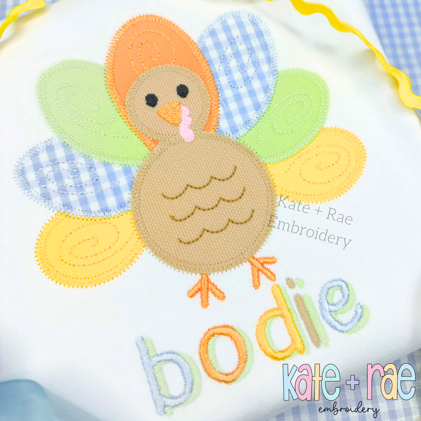 Boy's Thanksgiving Turkey Zigzag Applique Machine Embroidery Design