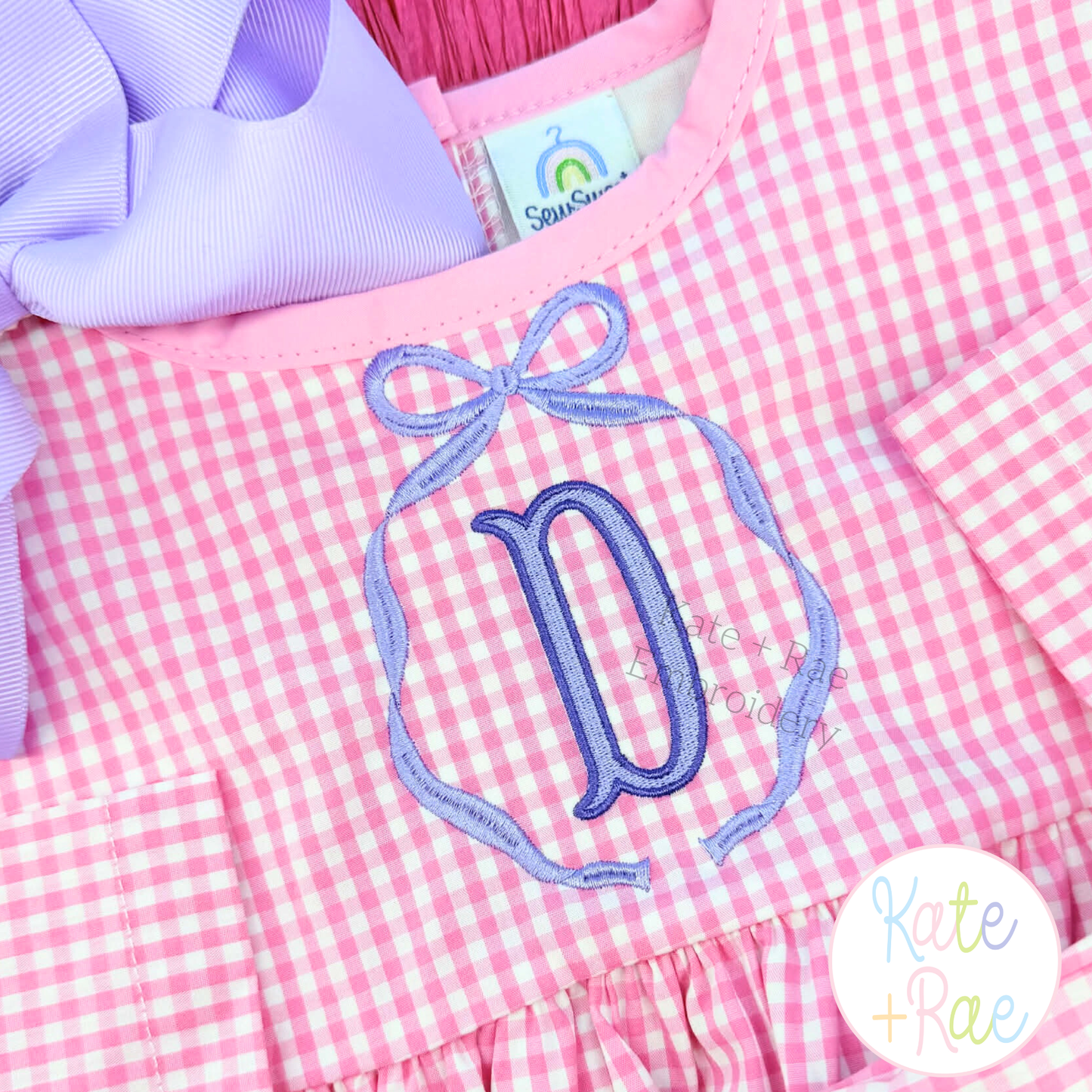 Emma Satin Stitch Long Tail Monogram Bow Embroidery Design