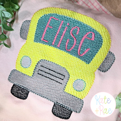 Back to School Bus Sketch Stitch Embroidery Design
