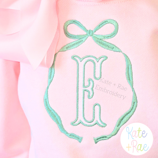 Emma Satin Stitch Long Tail Monogram Bow Embroidery Design