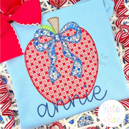 Apple with Bow Zigzag Stitch Applique Embroidery Design