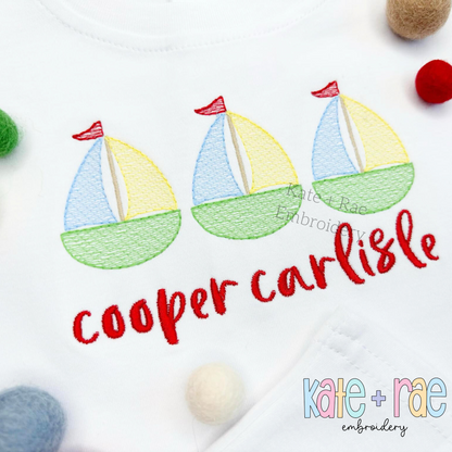 Sailboat Trio Sketch Stitch Embroidery Design