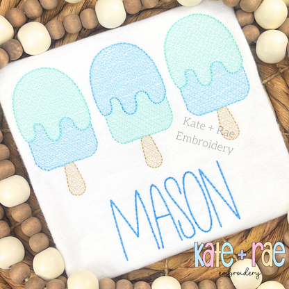 Boy's Summer Popsicle Trio Textured Sketch Stitch Embroidery Design