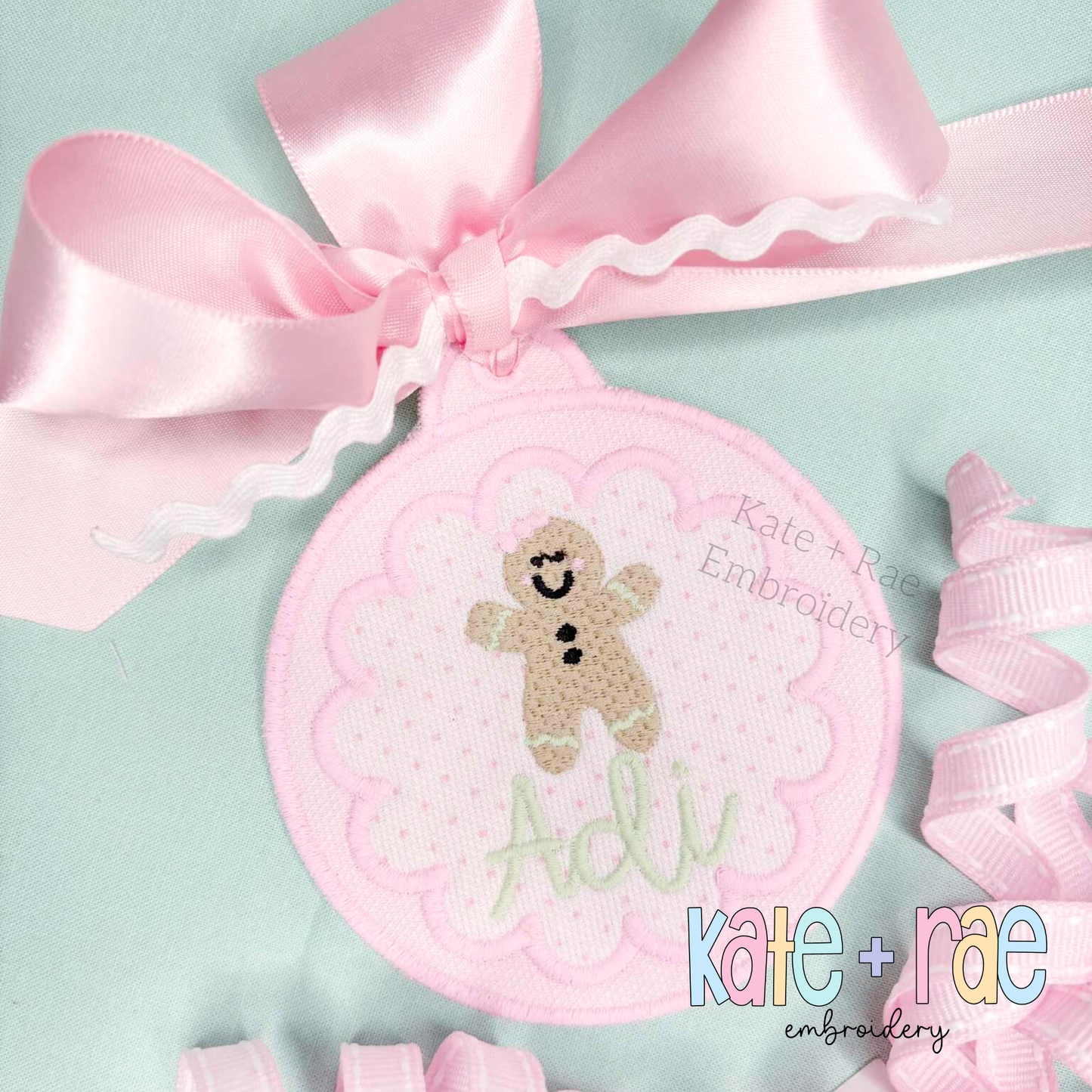 Girls Scalloped Satin Stitch Applique Christmas Ornament In The Hoop Embroidery Design